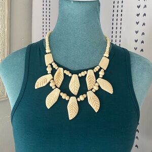 Elegant Cream Elk Bone Leaf Necklace